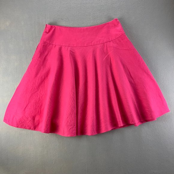 **SOLD**Lauren Ralph Lauren LRL Womens Skirt 12 Pink Linen Skater Flare Pockets - Picture 3 of 10